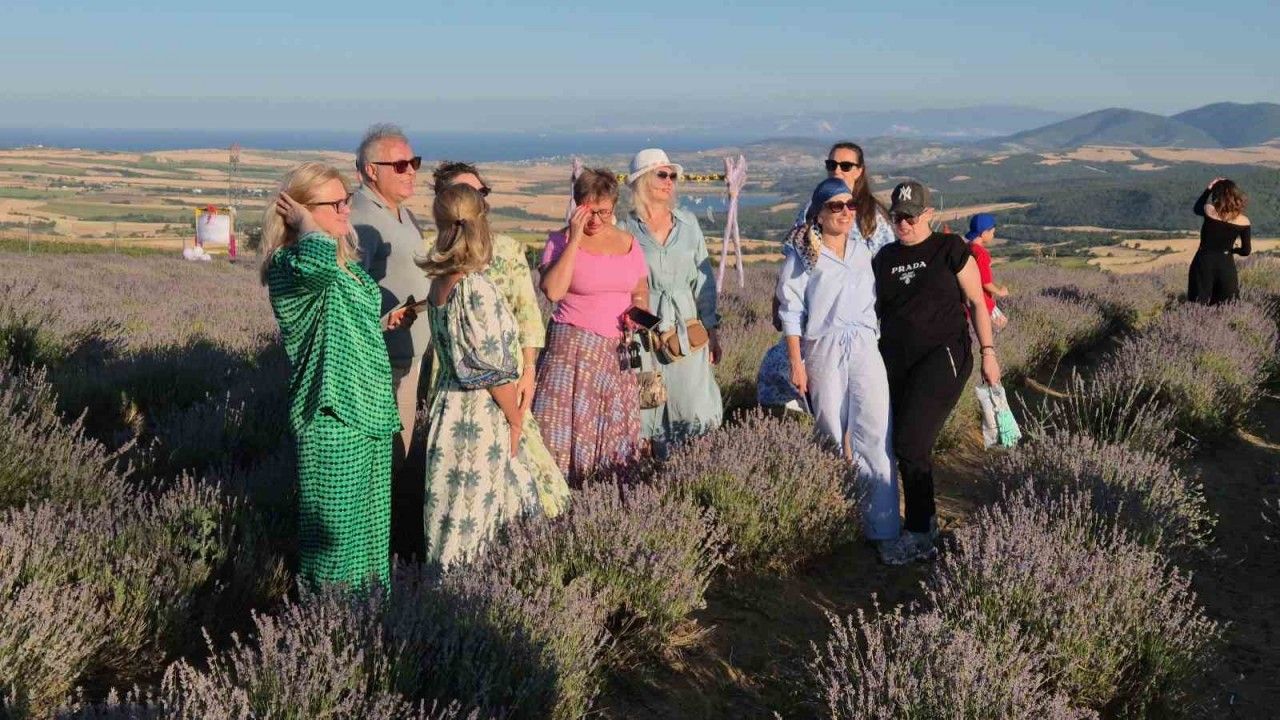 Rus turistler Tekirdağ’da mor lavanta tarlalarına hayran kaldı