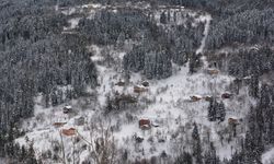 Kastamonu'da dağ köylerinde tarih kokan ahşap evler karla kaplandı