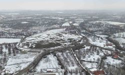 Arslantepe Höyüğü karla kaplı haliyle havadan görüntülendi