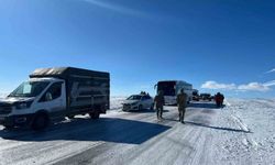 Eksi 30'a düşen sıcaklıklarda buz pistine dönen yolda araçlar mahsur kaldı