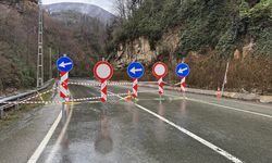 Rize'de heyelan nedeniyle kapanan köy yolunda temizlik çalışması yapıldı