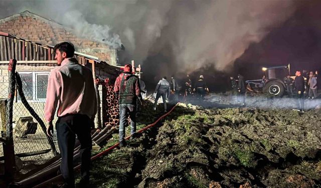 Bolu’da ahır ve samanlık alev alev yandı