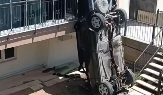 Kadın aday sürücü apartmanın bahçesine uçtu