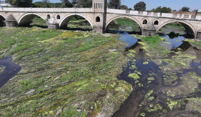 Kuraklığın etkilediği Tunca Nehri'nde su akışı durma noktasına geldi