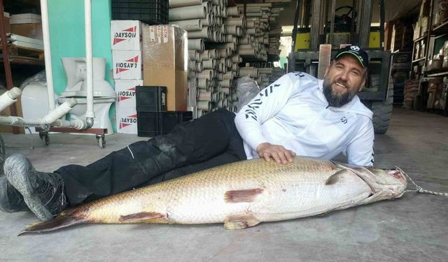 1 buçuk metrelik balık oltaya takıldı