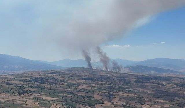 Tokat’ta ekili arazide çıkan yangına müdahale ediliyor