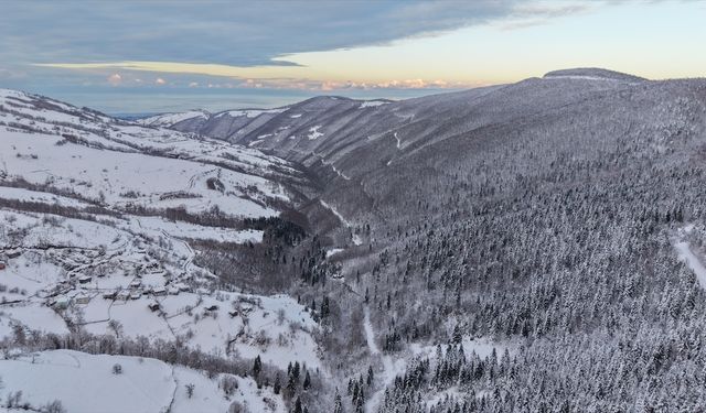 Samsun'da karla kaplanan ormanlar dronla görüntülendi