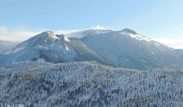 Bin 250 rakımlı Yaralıgöz Dağı'nda muhteşem kar manzarası