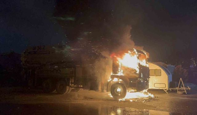 Tekirdağ'da beton pompası alev topuna döndü