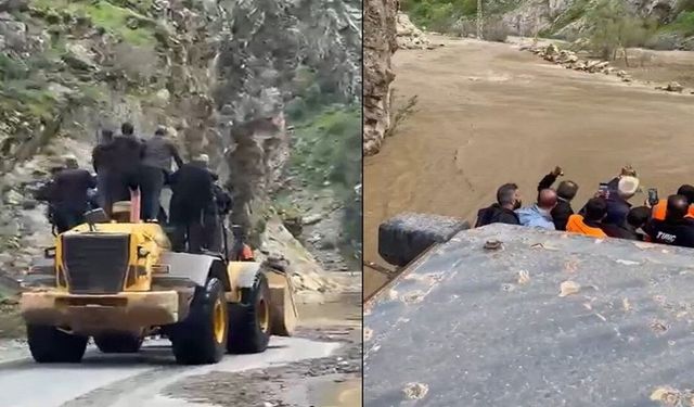 Kavaklı'da dere taştı: İşçiler kepçeyle taşındı