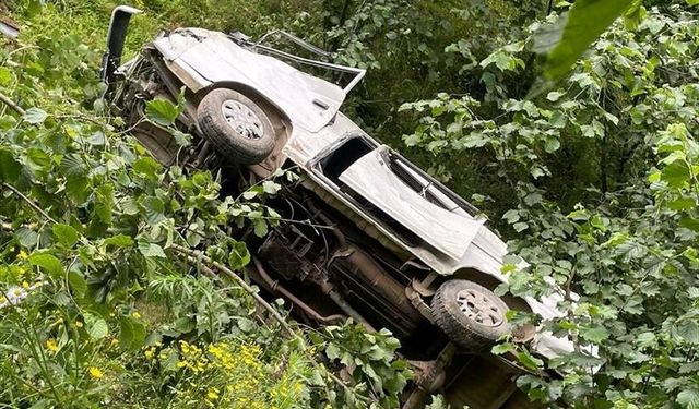 Giresun'da şarampole devrilen kamyonetin sürücüsü öldü