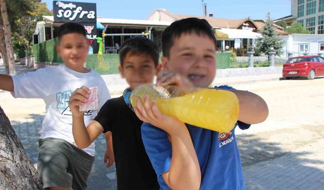 Üç kafadar çocuktan köşe başında limonata satışı