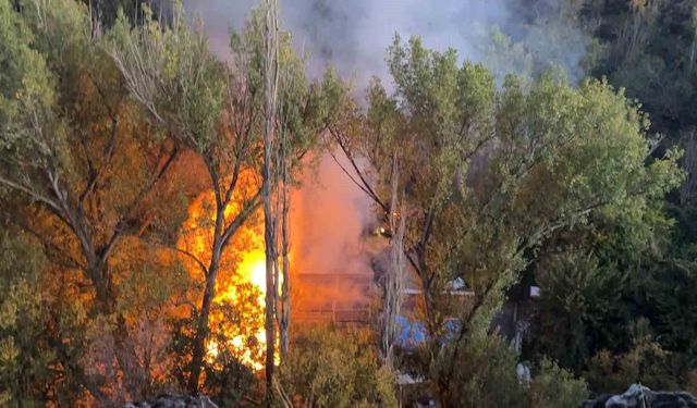 Bağ evindeki yangında piknik tüpü bomba gibi patladı