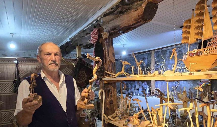 Yozgatlı Kültür Bakanlığı Sanatçısı Raşit Öztürk 19 yıldır ağaç parçalarını hayal gücüyle süslüyor