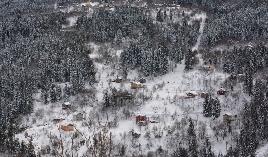 Kastamonu'da dağ köylerinde tarih kokan ahşap evler karla kaplandı
