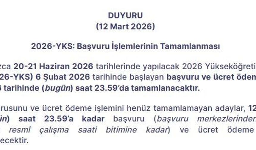 2026-YKS başvuru işlemleri bugün sona eriyor