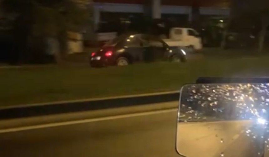 Bolu'da D-100'de bir otomobil ters şeritten kilometrelerce gitti