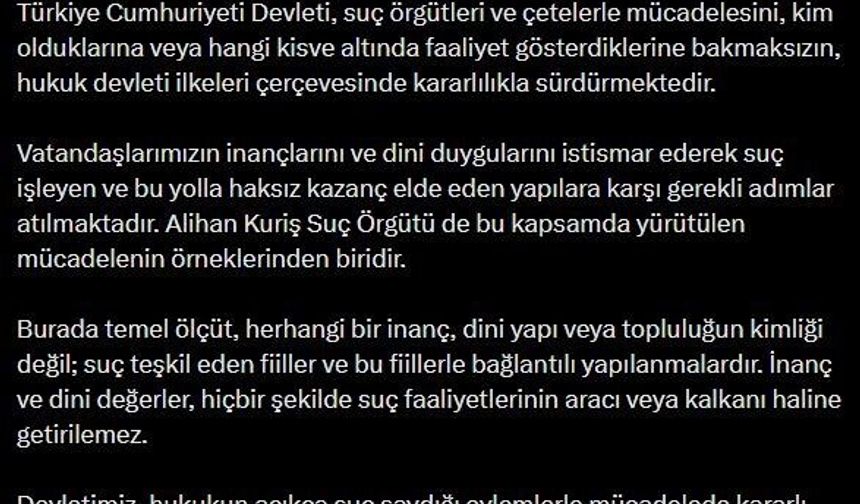 Bakan Gürlek: 'İnanç ve dini değerler, hiçbir şekilde suç faaliyetlerinin aracı veya kalkanı haline getirilemez'