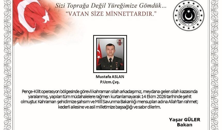 MSB: 'Piyade uzman çavuş Mustafa Aslan şehit oldu'