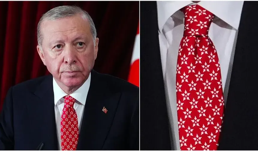 Cumhurbaşkanı Erdoğan'ın kırmızı KAAN kravatında "gök vatanda bağımsızlık" vurgusu