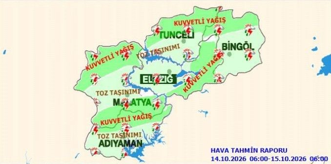Elazığ için kuvvetli yağış uyarısı