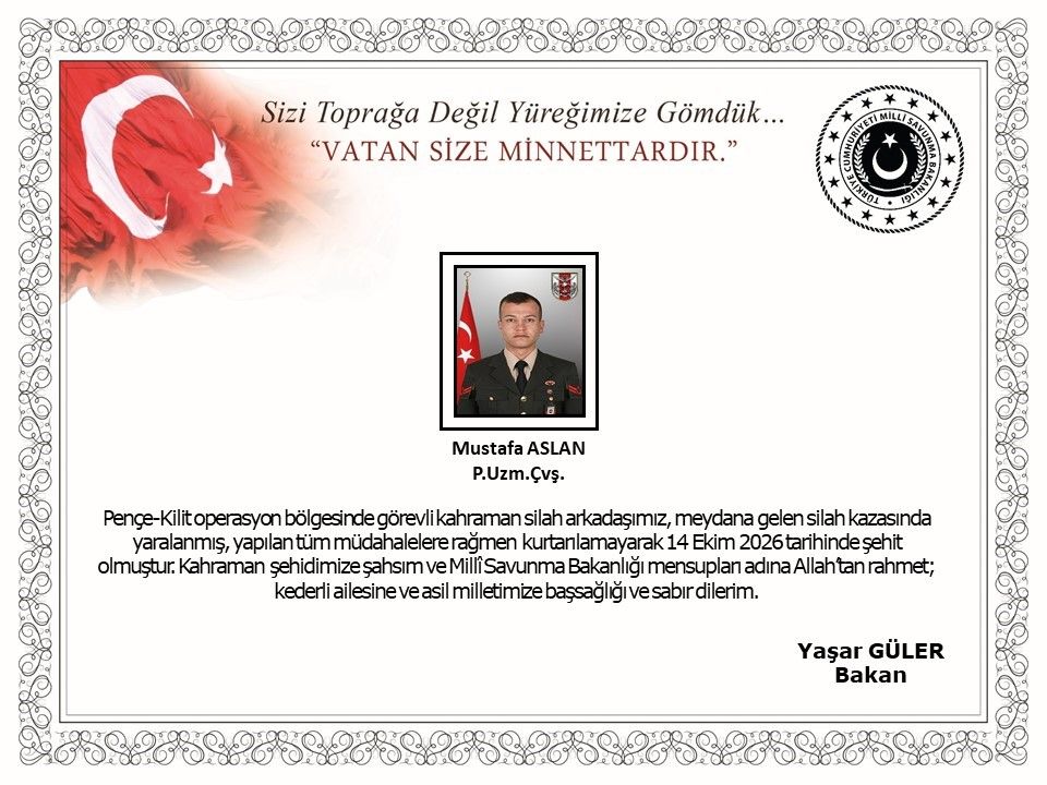 MSB: 'Piyade uzman çavuş Mustafa Aslan şehit oldu'